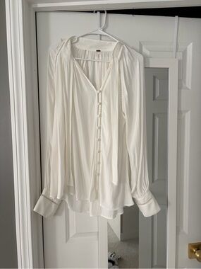 Free People Cream Button-Front Peasant Blouse